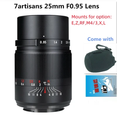 7artisans 25毫米F0.95镜头适用于RF CRF EF-M富士X索尼E M4/3尼康Z L — 第 1/4 张图片