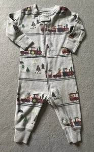 Hanna Andersson Cremallera Completa 1 Pieza Bebé Niños 3-6 Meses Gris Animales Tren Vacaciones - Imagen 1 de 4