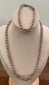 VTG 925 Sterling Silver Beautiful Thick Linking Chain Necklace 18” & Bracelet 8” - Picture 1 of 4