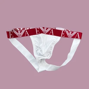 Emporio Armani men white w/ red waistbnand Jock strap jockstraps Underwear L XL - Afbeelding 1 van 2
