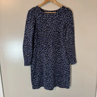 Talbots Animal Print Dress Blue Long Sleeve Knee Length Sz Medium Petite - Image 1 of 4