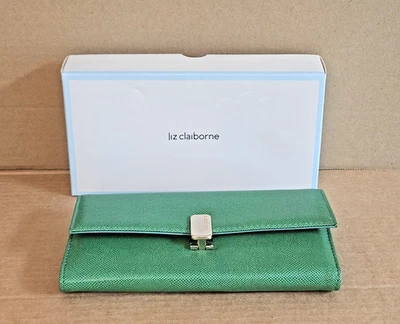 Cartera Liz Claiborne Para Mujer Verde Triple Cremallera Lateral Chequera, Tarjetas, Fotos Foto 1 de 4