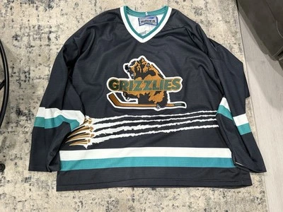 Vintage Starter Denver Utah Grizzlies Hockey Jersey IHL Mens M Black Teal - Image 1 of 4