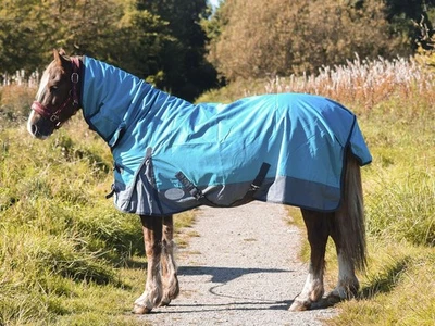 Lightweight Turnout Aqua/Grey 5'3-6'9 600D Water Resistant Horse Rug COMBO 600D - Image 1 of 4