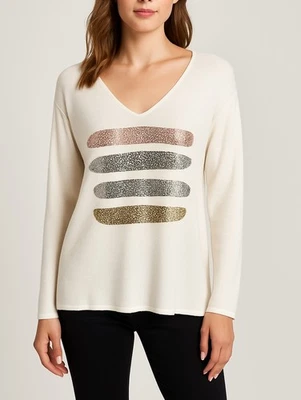 Suéter Bella Amore Italia Cuello en V Metálico Estampado Animal Rayas Mezcla Viscosa OS Foto 1 de 4