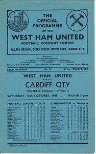 West Ham United v Cardiff City 1948/1949 - Football Programme - Picture 1 of 1