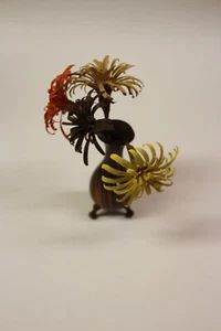 Vintage wooden bud vase with wired paper flowers mid-century MCM shelf decor - Picture 1 of 9