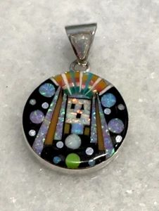 Ciondolo Navajo Micro Intarsiato Galassia Nativi Americani Argento 925 Fatto a Mano Nuovo Messico - Foto 1 di 6