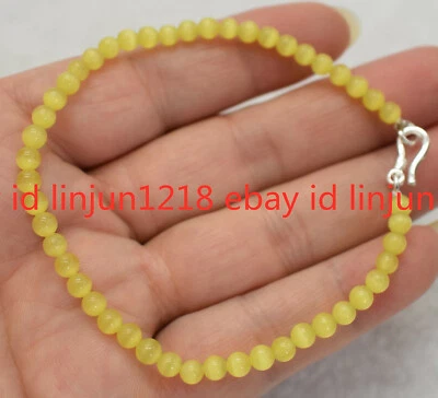 Lovely 4mm Pink Yellow Mexican Opal Gemstone 925 Sterling Silver Bracelet 7.5'' - Image 1 of 4