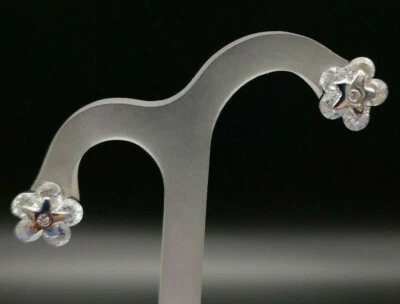 orecchini da donna a lobo fioire argento zirconi GIOIELLO ITALIANO no pendente - Immagine 1 di 4