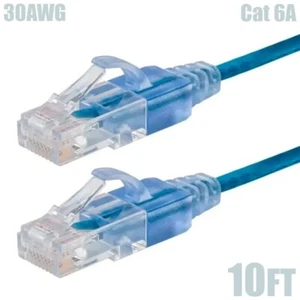 10FT CAT6A RJ45 Network LAN Ethernet UTP Cable Cord Snagless Boot 30AWG Blue - Picture 1 of 4