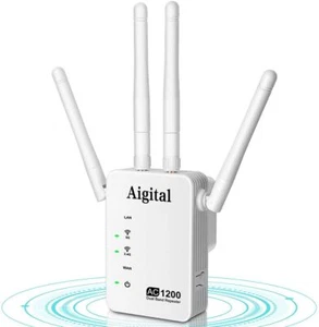 Aigital Wi-Fi Mini Booster 1200Mbps Dualband Ethernet WPA/WPA2 Kompaktgröße - Afbeelding 1 van 3