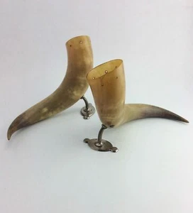 Pair of Antique mounted horns horn cups trophy taxidermy - Picture 1 of 7