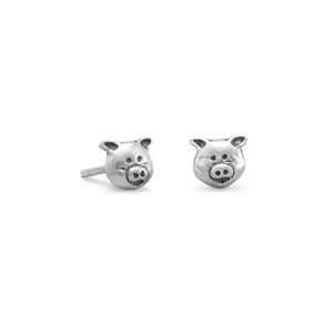 Pig Earrings 925 Sterling Silver Tiny Mini Posts Studs Piggy Face - Picture 1 of 2