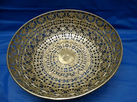 Silver Colored Stamped Tin Large Handmade Centerpiece Bowl for Bread Or Fruit Cover