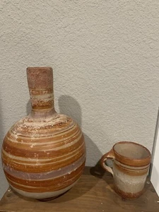 Authentische Vintage mexikanische 1 Gallone Ton Keramik Wasser Umarmung mit Tasse - Bild 1 von 5