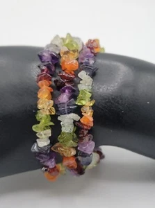 3 Rainbow Gemstone Stretch Bracelets Raw Polished Chunky Genuine Gemstones - Picture 1 of 13