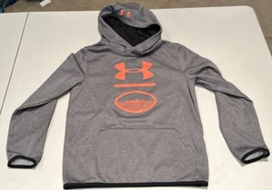 Under Armour Hoodie Pullover Youth Small Gray Orange Football - Picture 1 of 4