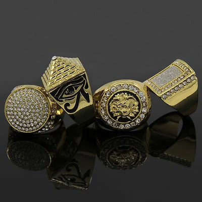 14K Gold Plated 4 Rings Bundle w/Medusa Cubic-Zirconia Size 7 8 9 10 11 12) - Image 1 of 4