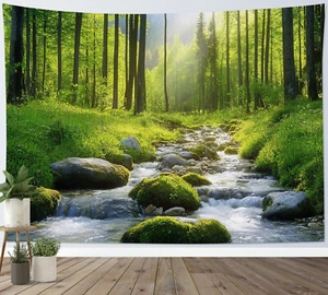 Jungle Scenery Botanical Green Forest Tapestry for Bedroom Living Room Dorm - Picture 1 of 13