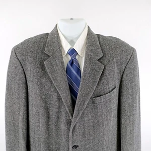 Cricketeer Tweed Wool Camel Hair Nylon Gray Herringbone 2 Button Sport Coat 42L - Picture 1 of 13