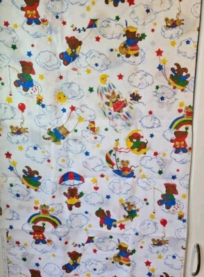 Vintage Cranston Nursery Juvenile Teddy Bear Rainbow Stars Cotton Fabric 2 Yds - Image 1 of 2