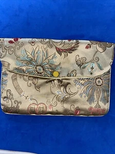 Vintage Makeup Bag Floral 7x4” oriental design gold satin interior - Picture 1 of 4