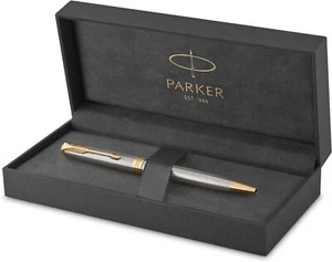 Parker Sonnet 1931507 Ballpoint Pen Stainless Steel Gold Trim Black Ink - Picture 1 of 3