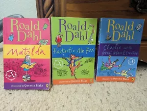 Roald Dahl Paperback Books Lot Of 3 Matilda Fantastic Mr Fox Charlie Glass Elev - Picture 1 of 10