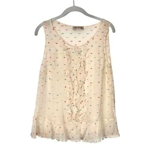Moss & Spy Silk Blouse Cream Confetti Polka Dot Ruffle Sleeveless Top Large - Picture 1 of 12