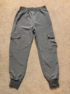 Zara Olive Elastic Waist Pull On Silky Jogger Relaxed Cargo Pants Cuffed Small - Picture 1 of 4