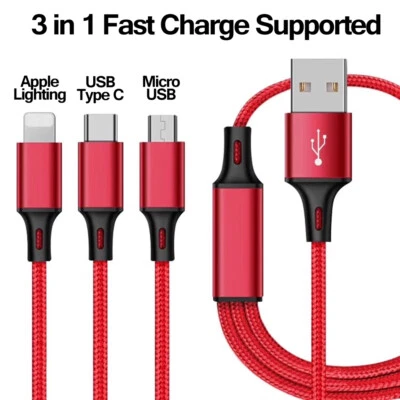 3 in 1 USB Fast Charging Cable Universal Charger For Micro USB-C iPhone 11 12 13 - Image 1 of 4