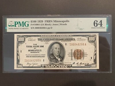 1929 FRBN MINNEAPOLIS FR#1890-I PMG 64 - Image 1 of 4