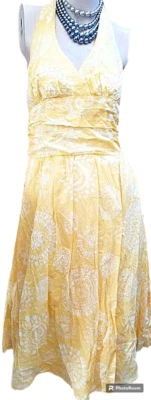 Bisou Bisou Halter Dress by Michelle Bohbot Size 4 Yellow Floral Cotton - Image 1 of 4