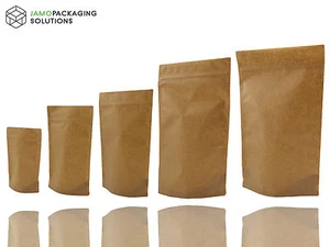 KRAFT PAPER BAG/ POUCH STAND UP SEALABLE | COFFEE | SEEDS NUTS GRIP HEAT SEAL - Picture 1 of 11