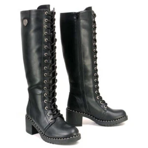 Botas altas Milwaukee Leather 9442 para mujer negras con cordones con tacón de plataforma y tachuelas - Imagen 1 de 11