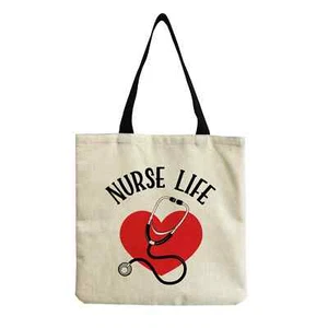 Nurse Nursing Pride Linen Tote Bag Nurse Life - Picture 1 of 2