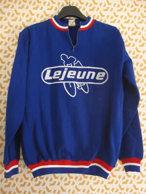 Maillot sweat Cycliste Bleu Lejeune 70'S vintage Acrylique jersey cycling - M - Photo 1/4
