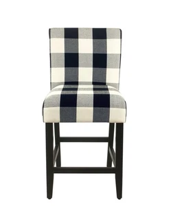 HomePop 24" Wood and Fabric Plaid Pattern Parsons Counter Stool in Black - Picture 1 of 6