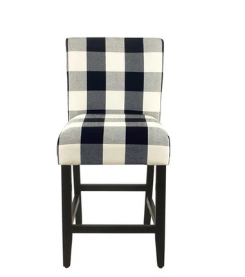 HomePop 24" Wood and Fabric Plaid Pattern Parsons Counter Stool in Black - Image 1 of 4