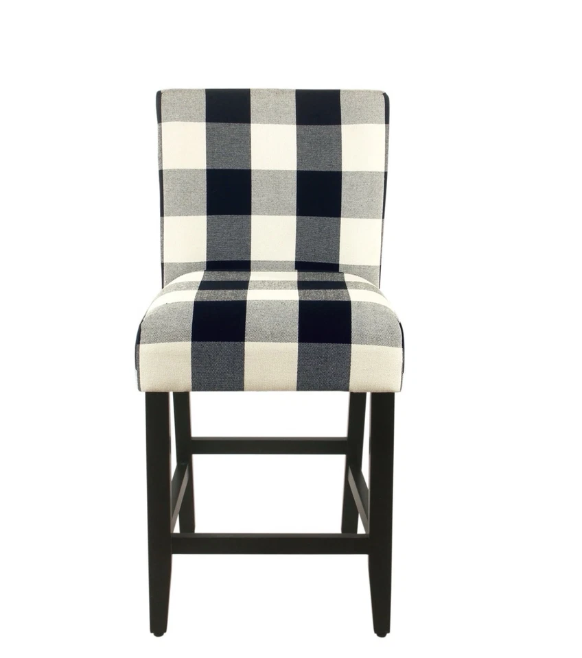 HomePop 24" Wood and Fabric Plaid Pattern Parsons Counter Stool in Black - Image 1 of 4