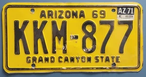 Vintage ARIZONA License Plate 1969 Car Collectibles Yellow Metal Antique - Picture 1 of 2