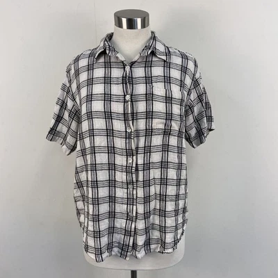 Blusa Top Camisa Lemon Grass Studio Mujer Grande S/S Cuadros Negra Blanca H53 Foto 1 de 4