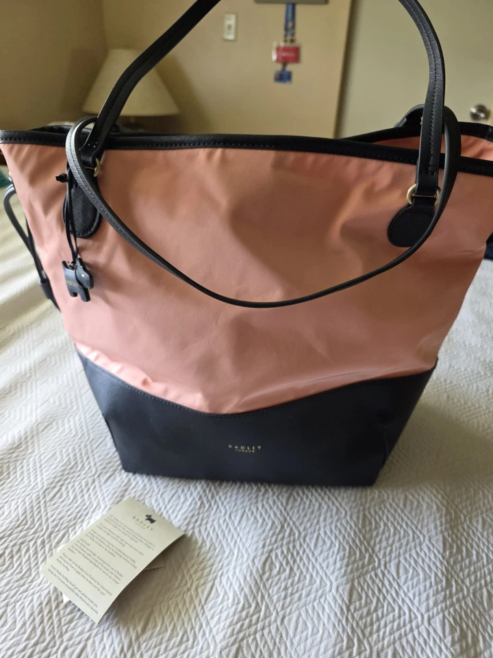 Radley London Large Open Top Tote - Stylish Tote Bag in Salmon And Black Color