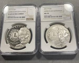 Set Of (2) Lions Club Silver Dollars NGC PF69 & MS70 Item 9538 - Picture 1 of 9