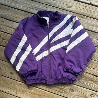 Chaqueta de bombardero cortavientos Umbro vintage años 90 púrpura y blanco cremallera completa talla L Foto 1 de 4