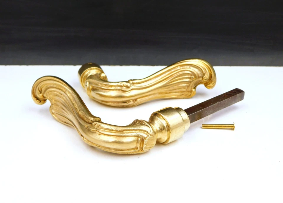 ▨7X7mm ancienne Paire de Poignées Bequilles en Bronze, Style Louis XV, vers 1900 - Photo 1/4