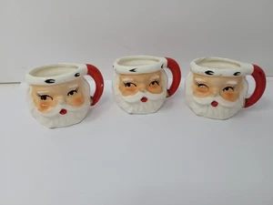 Set 3 Lefton Mini Santa Face Christmas Mugs #1383 Xmas Glasses Japan Vintage - Picture 1 of 18