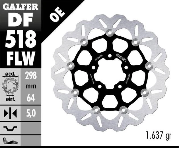 Galfer Standard Floating Wave Brake Rotor 298mm #DF518FLW Indian Scout Foto 1 de 1