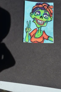 ACEO Original Horror Zombie girl Bandana Halloween not a print mixed media - Bild 1 von 3